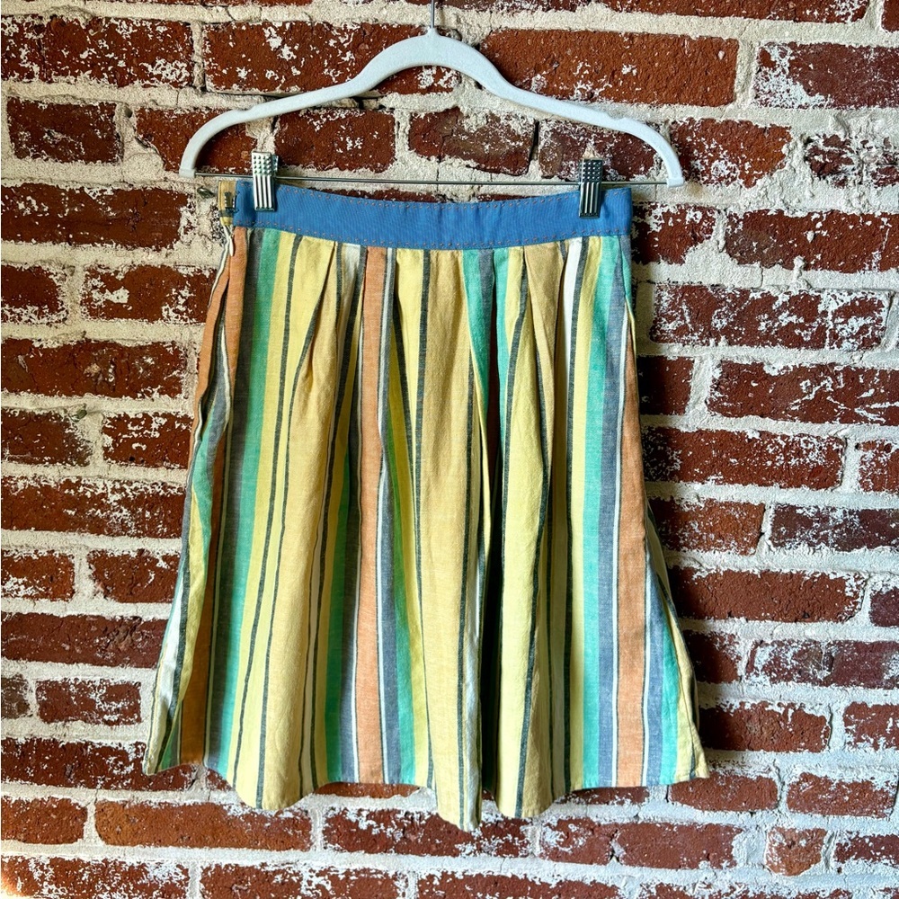 Anthropologie Odille Striped linen blend multi color knee length skirt w/pockets - Picture 5 of 7